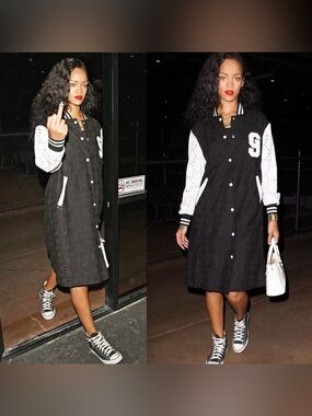 Goen‎ J. Black & White Long Varsity Jacket